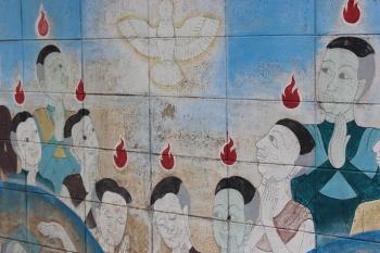 Pentecost: mural on a lane in Sampran, Thailand
