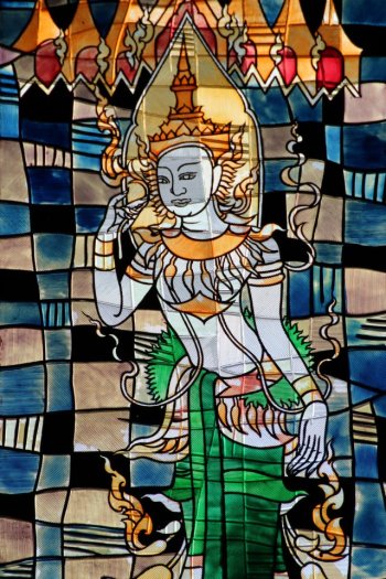 Stained-glass angel at the Chapel of Father Ray in the Redemptorist Center in Pattaya, Thailand